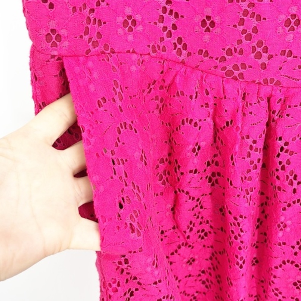 Anthropologie Deletta Silverfield Pink Sweetheart Lace Cutout Dress Size Medium - Picture 9 of 13